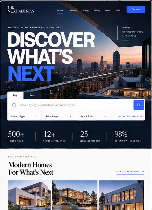 Actual homepage preview for The Next Address